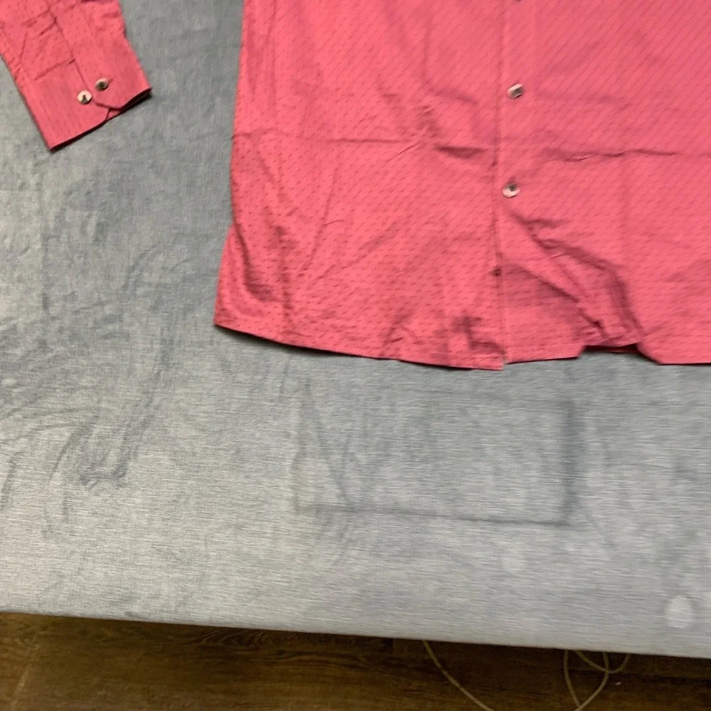 Cobb Italy Dress Shirt Mens 15.5 Pink Geometric Chest Pocket Long Sleeve Formal